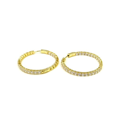 Ashley Gold Stainless Steel Gold Plated CZ Inside/Outside 1.5" Diameter Hoop Earrings