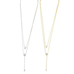 Ashley Gold Sterling Silver Double Chain Round Drop Necklace