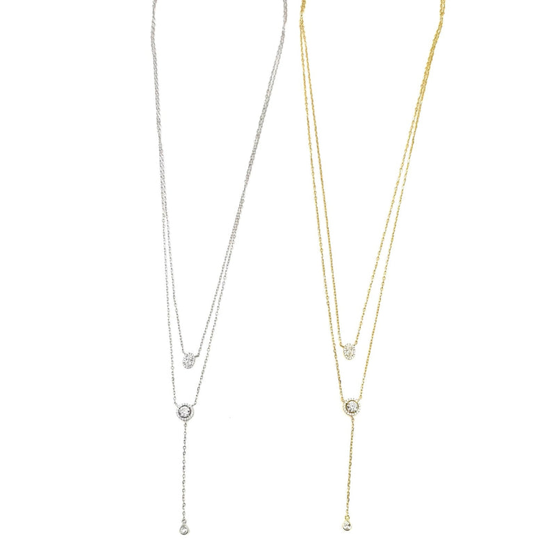 Ashley Gold Sterling Silver Double Chain Round Drop Necklace