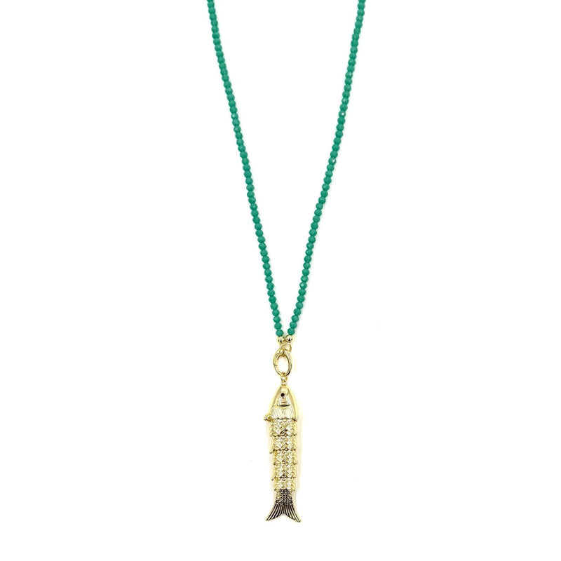 Ashley Gold Sterling Silver Gold Plated Turquoise Semi Precious Beaded Fish Pendant Necklace