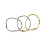 Ashley Gold Stainless Steel Gold Plated Mixed Metal CZ Bike Link Center Design Ball Beaded Stretch Bracelet