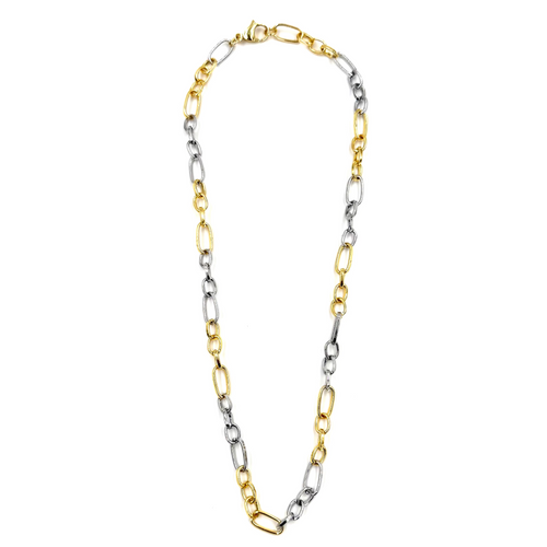 Ashley Gold Stainless Steel Circle and Oval Oversized Link Chain Two Toned Necklace
