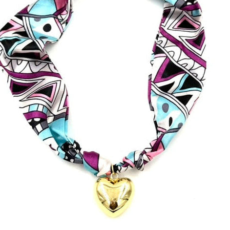 Ashley Gold Stainless Steel Gold Plated Heart Pendant Silk Purple Hue Scarf
