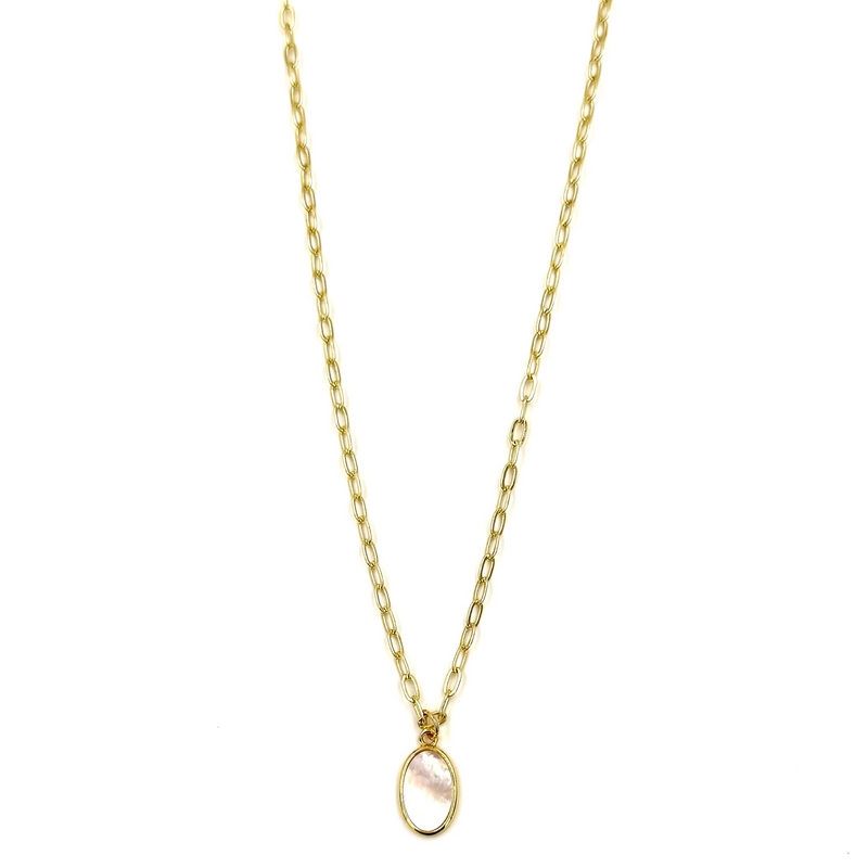 Ashley Gold Stainless Steel Center Enamel Opal Design Drop Necklace