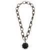 Ashley Gold Stainless Steel Triple Link Chain With CZ Gunmetal Sterling Silver Sun Charm Necklace