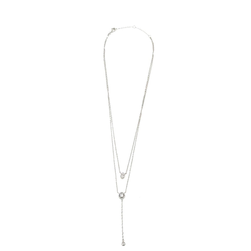 Ashley Gold Sterling Silver Double Chain Round Drop Necklace
