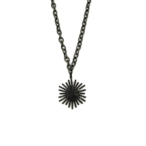 Ashley Gold Stainless Steel Oxidized Chain With Sterling Silver Starburst CZ Pendant Necklace