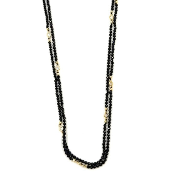 Ashley Gold Stainless Steel with Bezel CZ And Beaded Necklace