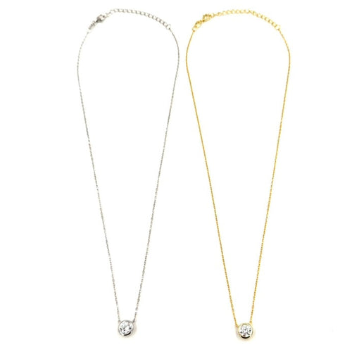 Ashley Gold Sterling Silver CZ Bezel Set 1.25CTW Drop Necklace