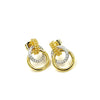 Ashley Gold Stainless Steel Two Toned CZ Double Circle Drop Earrings