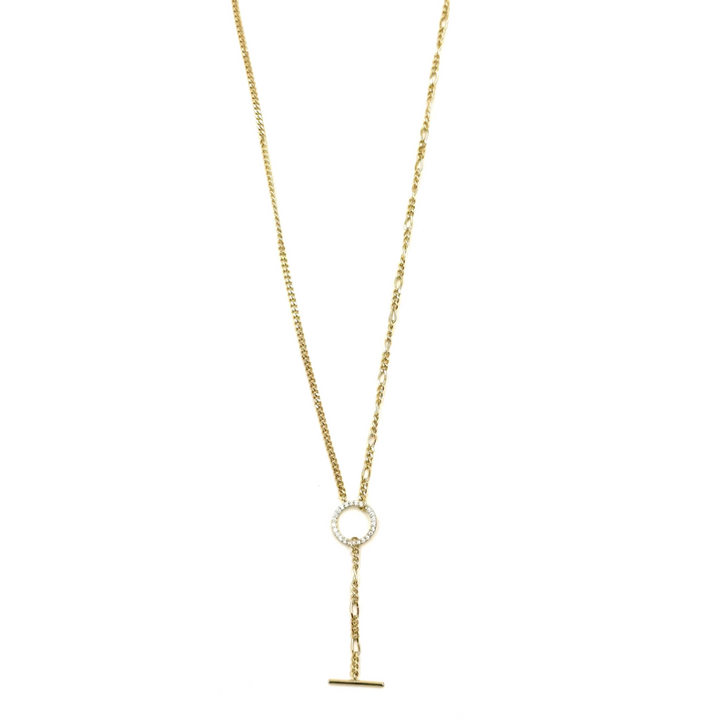 Ashley Gold Sterling Silver Gold Plated CZ Circle Link Lariat Necklace