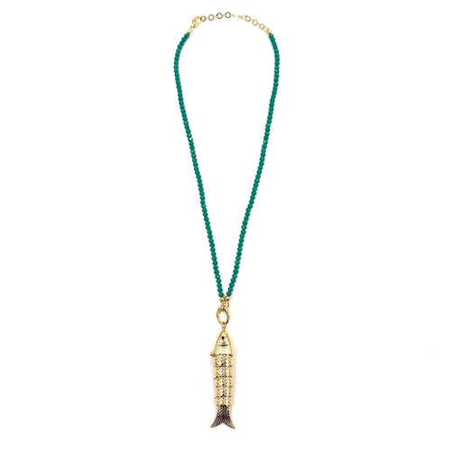 Ashley Gold Sterling Silver Gold Plated Turquoise Semi Precious Beaded Fish Pendant Necklace