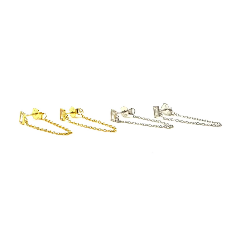 Ashley Gold Sterling Silver Emerald Cut CZ Drop Chain Earrings