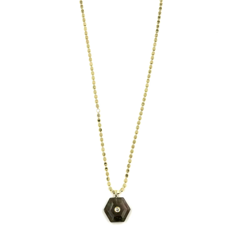 Ashley Gold Stainless Steel Gold Plated Circle Link Chain With Enamel Hexagon Single Colored CZ Pendant Necklace