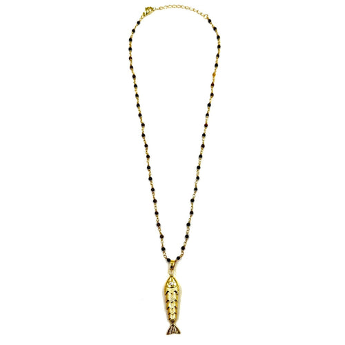 Ashley Gold Stainless Steel Gold Plated Brown Beaded Wire Fish Charm Necklace