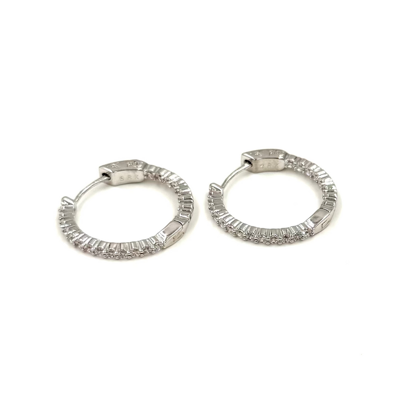 Ashley Gold Stainless Steel Inside/Outside CZ 1" Hoop Earrings