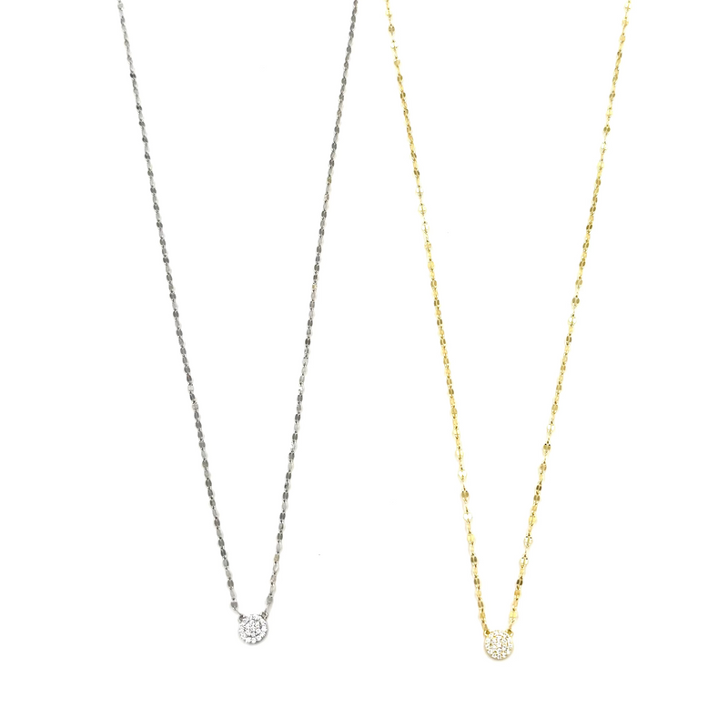 Ashley Gold Sterling Silver Diamond Cut Chain CZ Disc Necklace