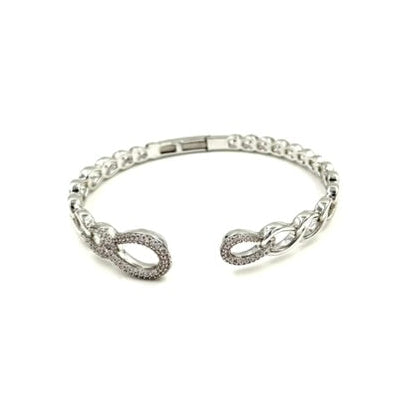 Ashley Gold Stainless Steel Open Bangle With Interlocking Ovals and CZ Bracelet