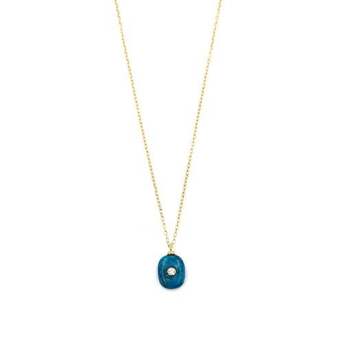Ashley Gold Stainless Steel Gold Plated Blue Semi Precious Center CZ Necklace