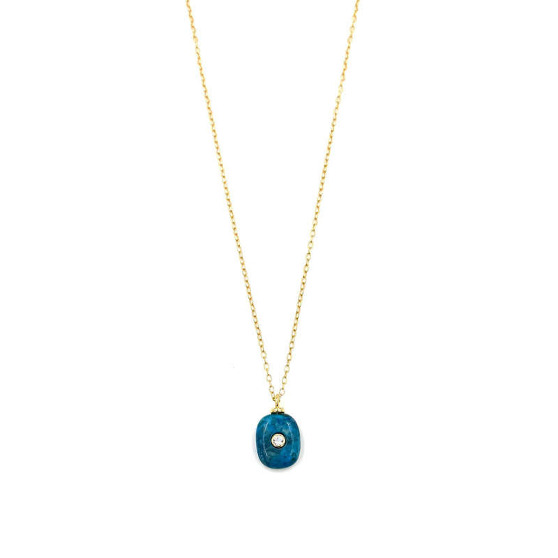 Ashley Gold Stainless Steel Gold Plated Blue Semi Precious Center CZ Necklace