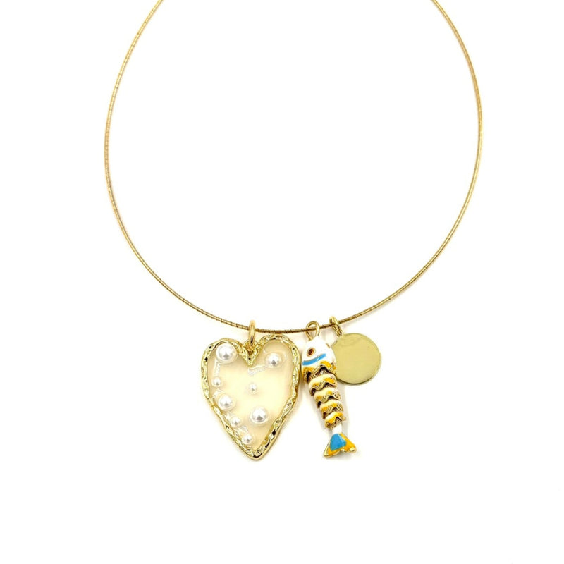 Ashley Gold Stainless Steel Gold Plated 3 Pendant Wire Necklace