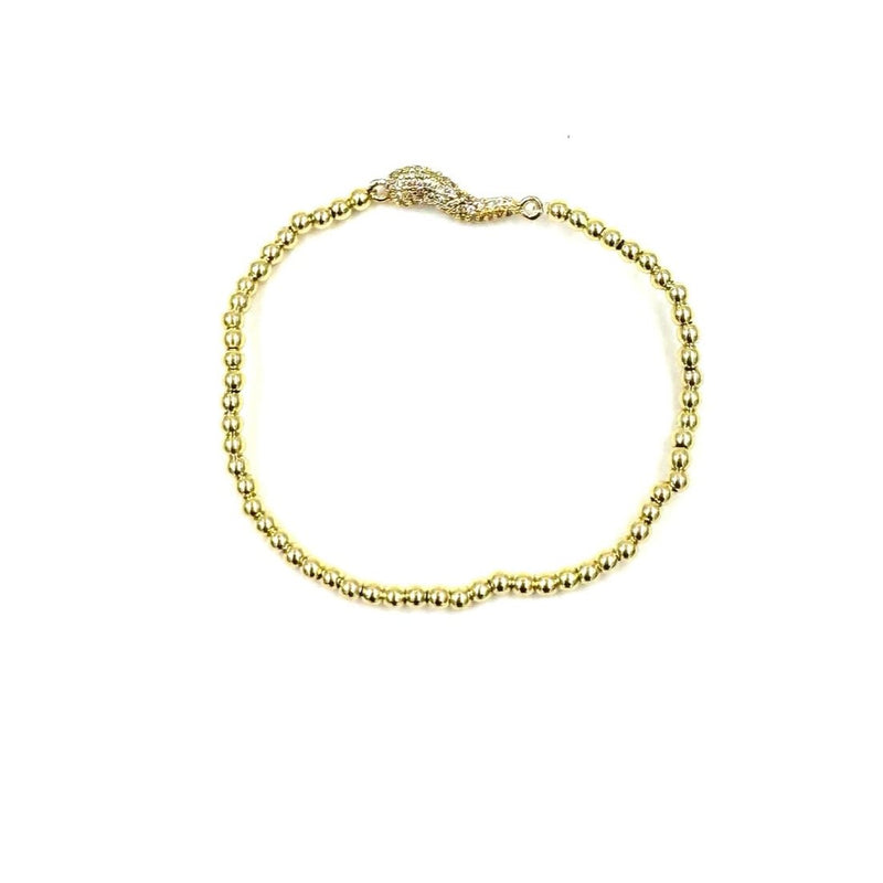 Ashley Gold Stainless Steel Gold Plated Stretch Beaded CZ Italian Horn Charm Bracelet