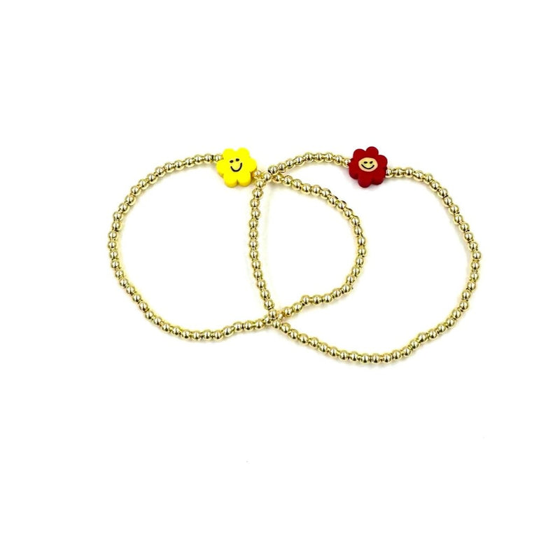 Ashley Gold Stainless Steel Gold Plated Stretch Ball Beaded Enamel Color Smile Bracelet