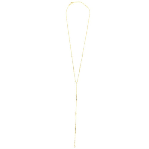Ashley Gold Sterling Silver Gold Plated Link Chain Lariat With Alternating CZ's And Bars Necklace