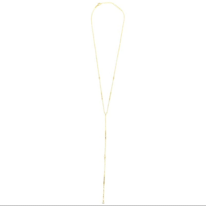 Ashley Gold Sterling Silver Gold Plated Link Chain Lariat With Alternating CZ's And Bars Necklace