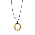 Ashley Gold Stainless Steel Gold Plated Open Circle Leather Adjustable Necklace