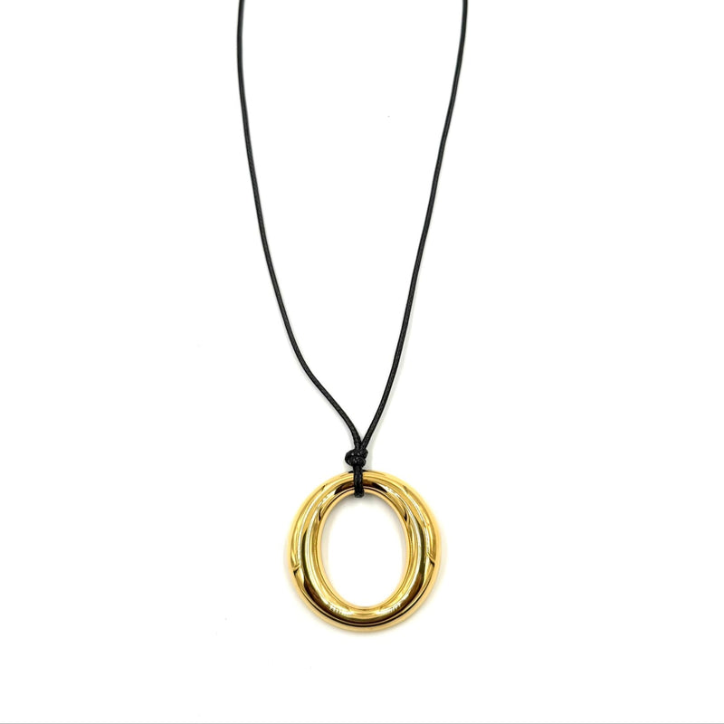 Ashley Gold Stainless Steel Gold Plated Open Circle Leather Adjustable Necklace