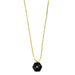 Ashley Gold Stainless Steel Gold Plated Circle Link Chain With Enamel Hexagon Single Colored CZ Pendant Necklace