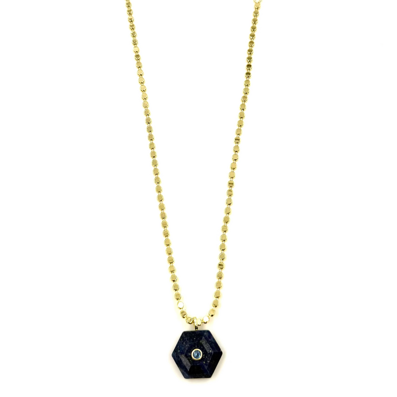 Ashley Gold Stainless Steel Gold Plated Circle Link Chain With Enamel Hexagon Single Colored CZ Pendant Necklace