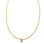 Ashley Gold Stainless Steel Ball Beaded Enamel Green Evil Eye Pendant Necklace