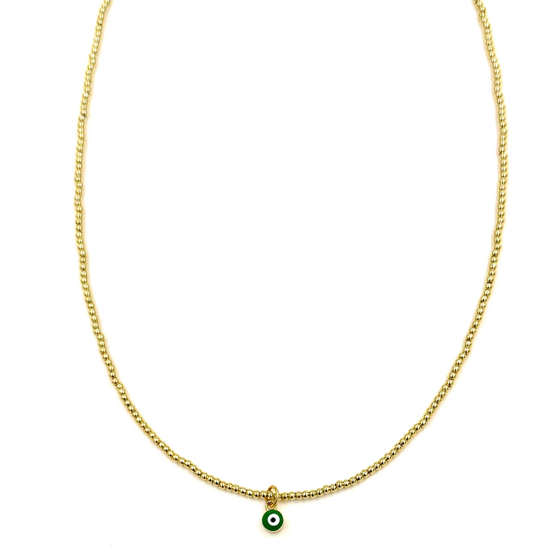 Ashley Gold Stainless Steel Ball Beaded Enamel Green Evil Eye Pendant Necklace
