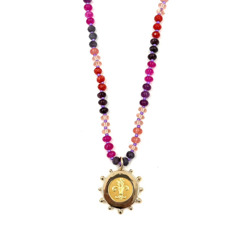 Ashley Gold Stainless Steel Gold Plated Semi Precious And Large Disc Charm Necklace
