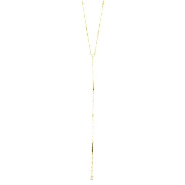 Ashley Gold Sterling Silver Gold Plated Link Chain Lariat With Alternating CZ's And Bars Necklace