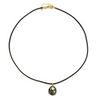 Ashley Gold Stainless Steel Gold Plated Leather Rope Enamel Oval Drop Pendant With CZ Stone Necklace