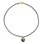 Ashley Gold Stainless Steel Gold Plated Leather Rope Enamel Oval Drop Pendant With CZ Stone Necklace