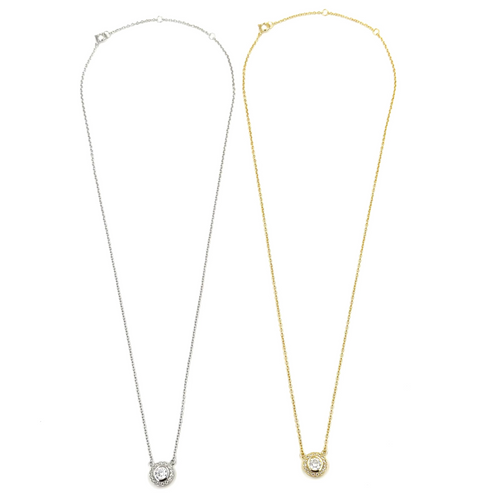 Ashley Gold Sterling Silver Link Chain With Single CZ With Halo Necklace