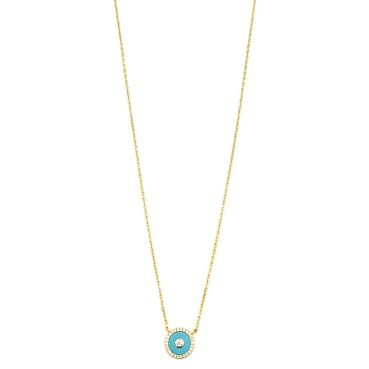 Ashley Gold Sterling Silver Gold Plated Enamel Circle CZ Necklace