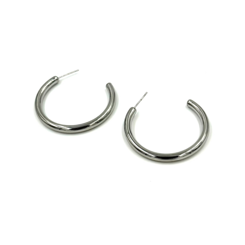 Ashley Gold Stainless Steel Plain Design 2" Open Hoop Earrings