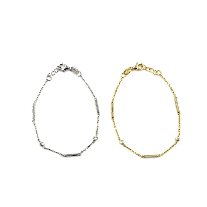 Ashley Gold Sterling Silver Bar And CZ Design Bracelet