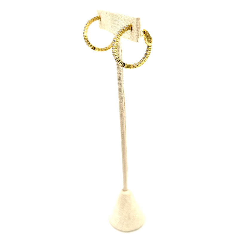Ashley Gold Stainless Steel Inside/Outside CZ 1" Hoop Earrings