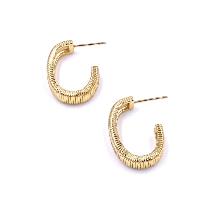 Ashley Gold Stainless Steel Ribbed Half Oval Hoop Earrings