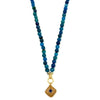 Ashley Gold Stainless Steel Gold Plated Blue Beaded Necklace With Square Enamel Charm Necklace