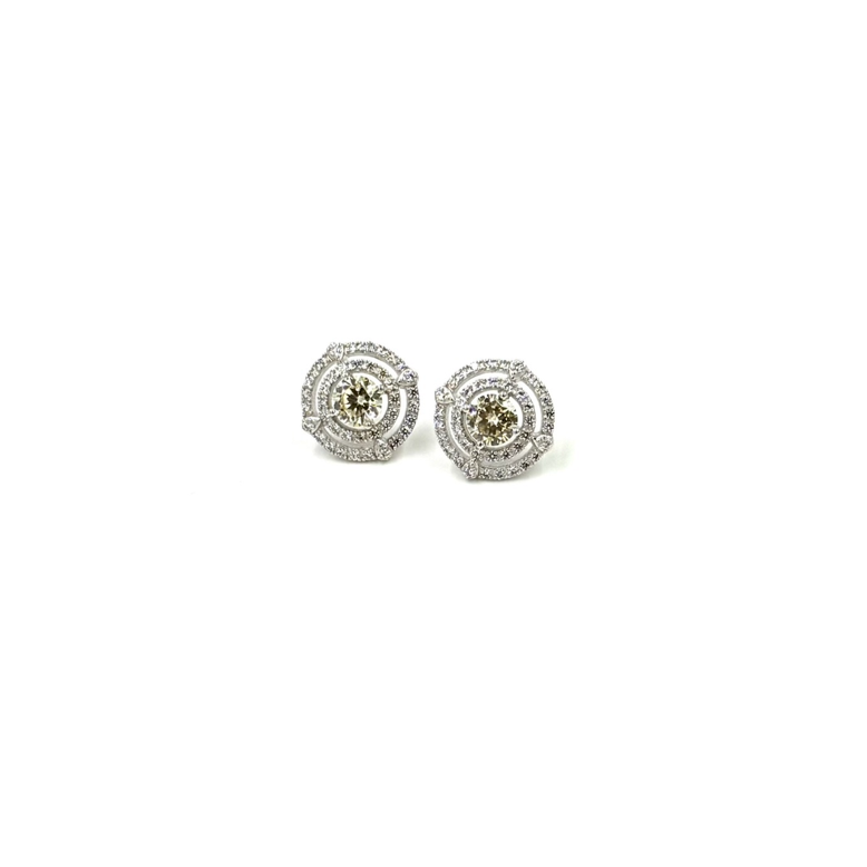 Ashley Gold Sterling Silver Double Halo Center CZ Stud Earrings