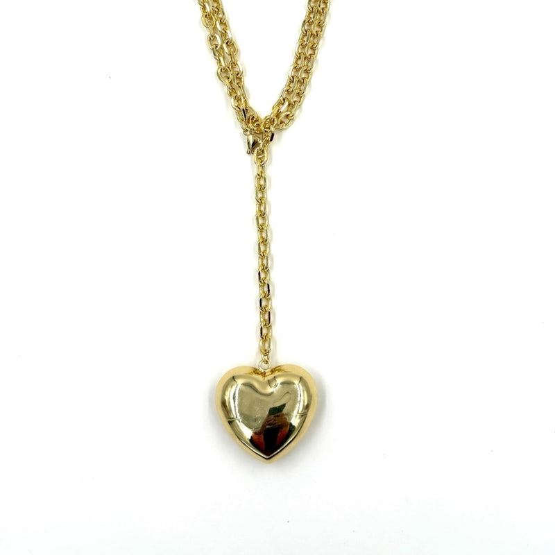 Ashley Gold Large Puff Heart Design Link Lariat Necklace