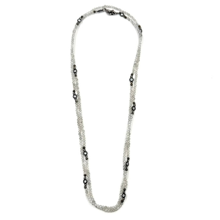 Ashley Gold Stainless Steel with Bezel CZ And Beaded Necklace