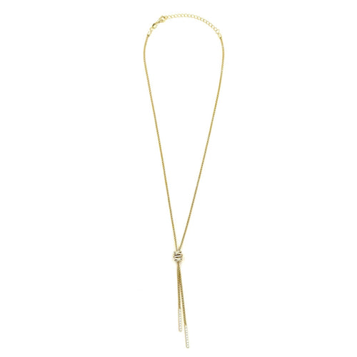 Ashley Gold Sterling Silver Gold Plated Tie Front CZ Lariat Necklace
